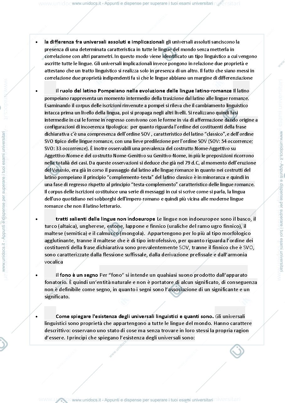 Anteprima pagina 1 — domande di esame di linguistica generale