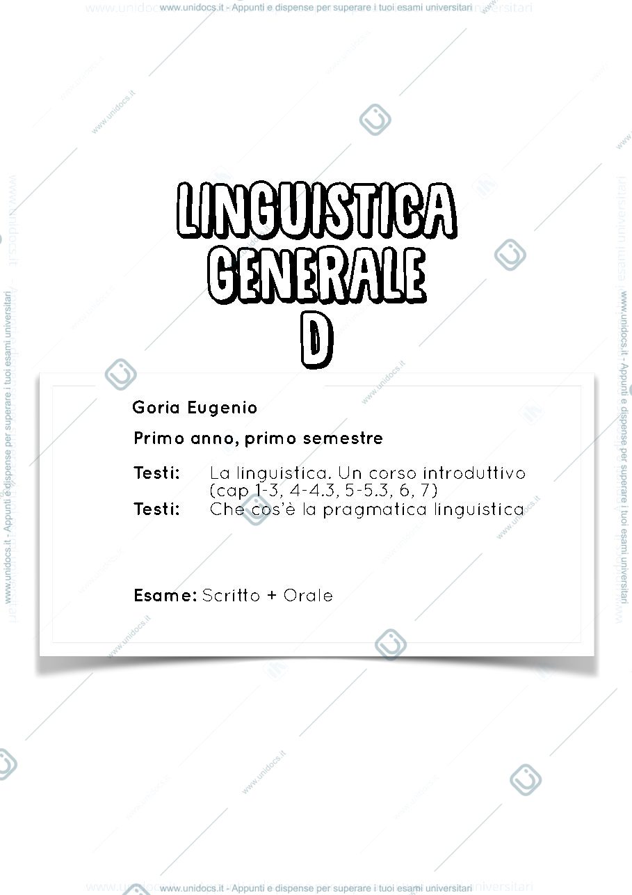 Anteprima pagina 1 — Riassunto d’esame linguistica generale D