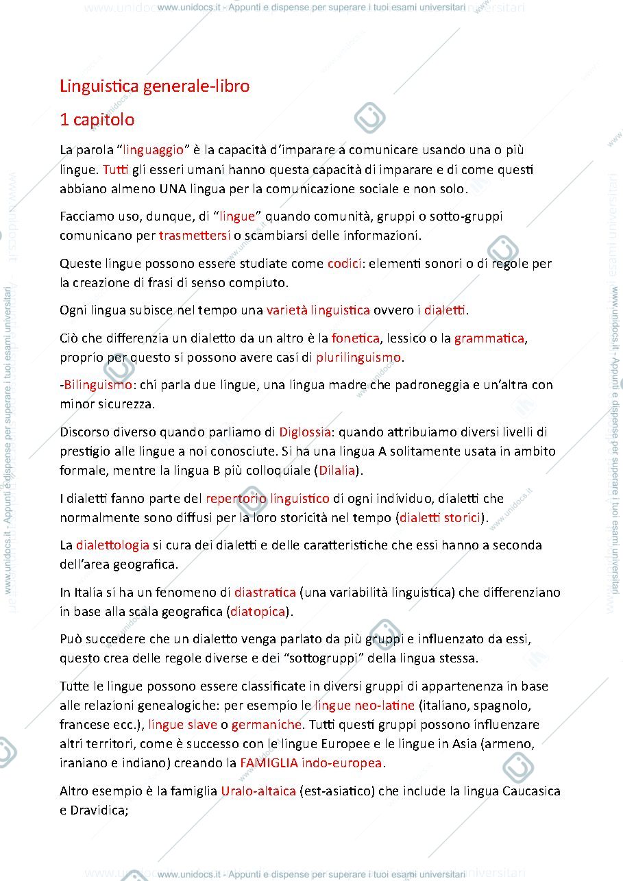 Anteprima pagina 1 — Riassunto primo capitolo manuale di linguistica generale-Romano