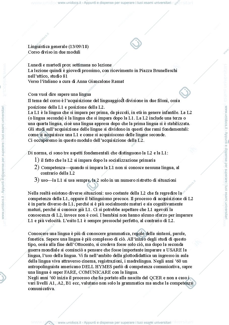 Anteprima pagina 1 — LINGUISTICA GENERALE