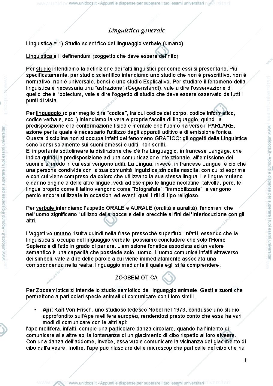 Anteprima pagina 1 — Appunti Linguistica Generale 