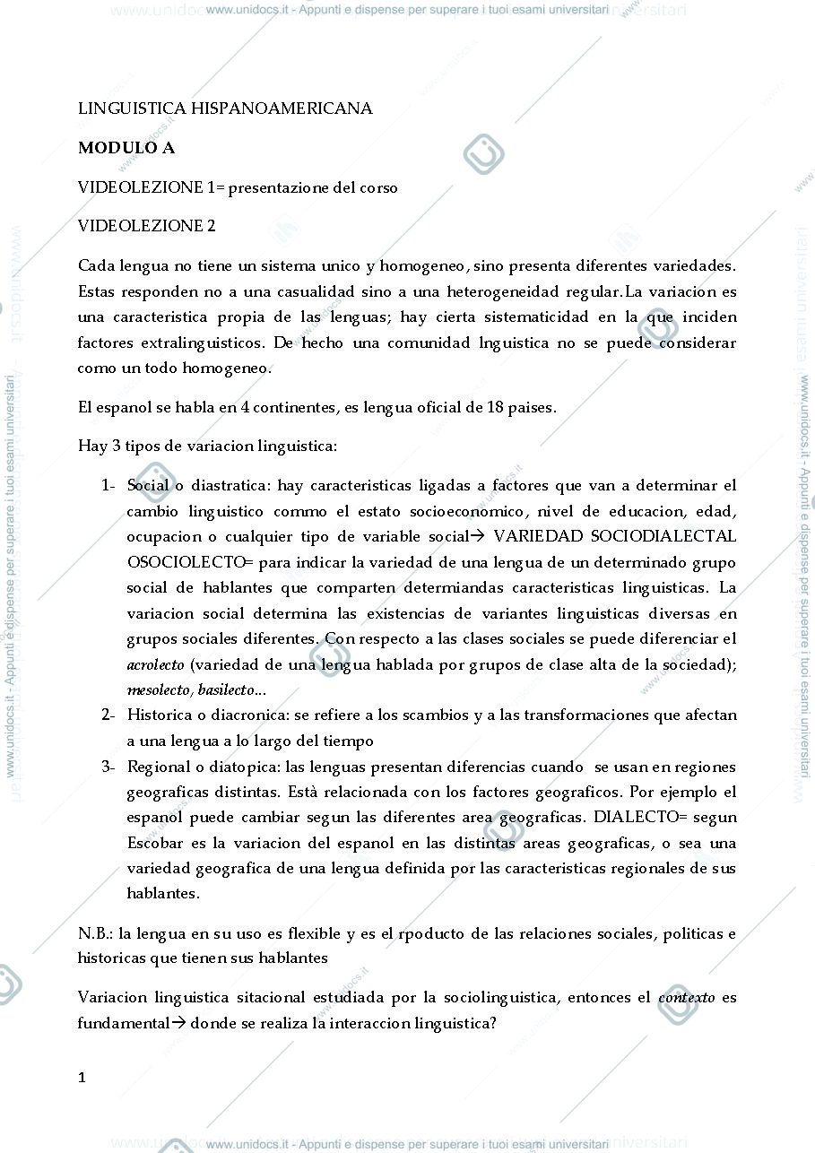 Anteprima pagina 1 — APPUNTI LINGUISTICA ISPANOAMERICANA  2020/2021