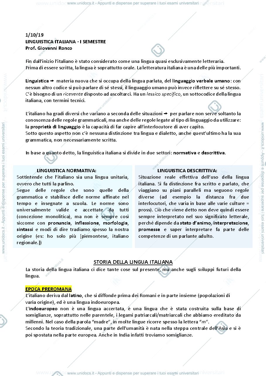 Anteprima pagina 1 — LINGUISTICA ITALIANA
