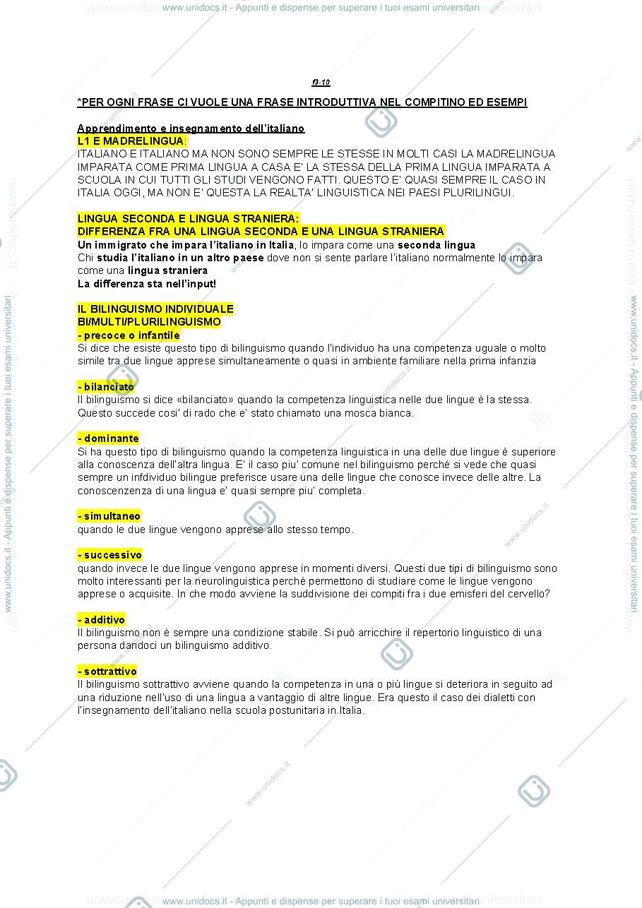 Anteprima pagina 1 — Appunti Primo compitino Linguistica Italiana 