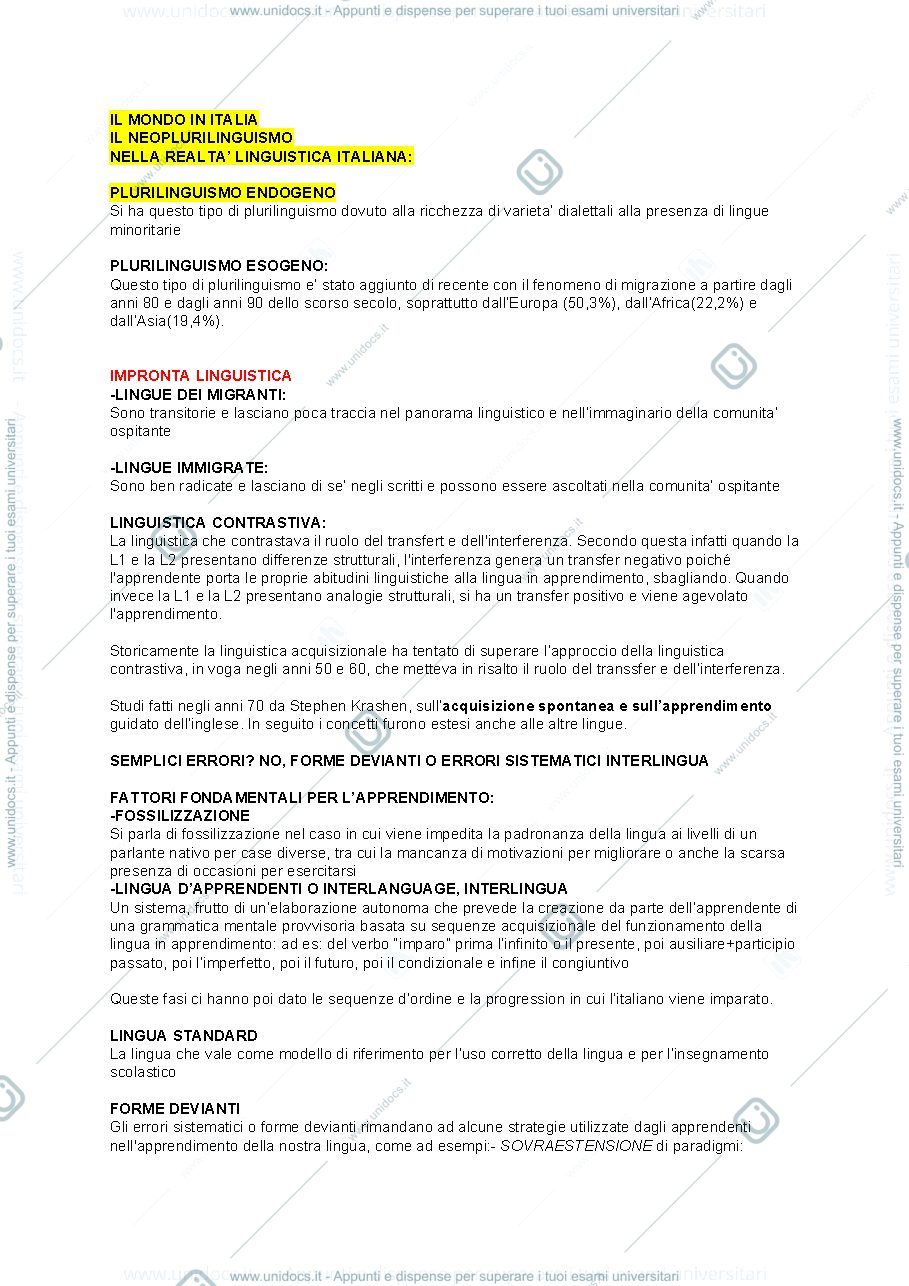 Anteprima pagina 2 — Appunti Primo compitino Linguistica Italiana 