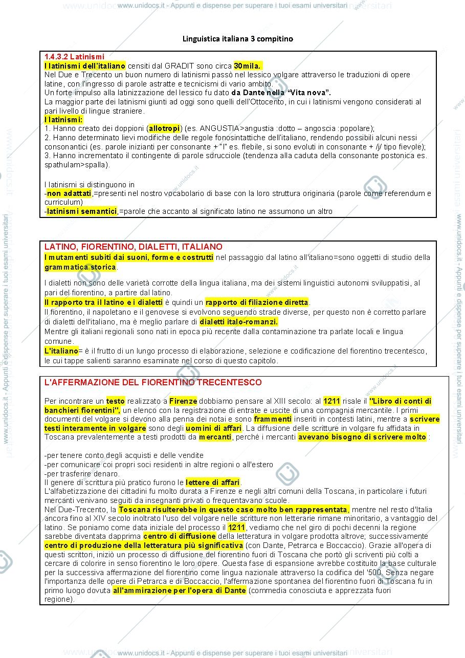 Anteprima pagina 1 — Appunti 3 compitino Linguistica Italiana