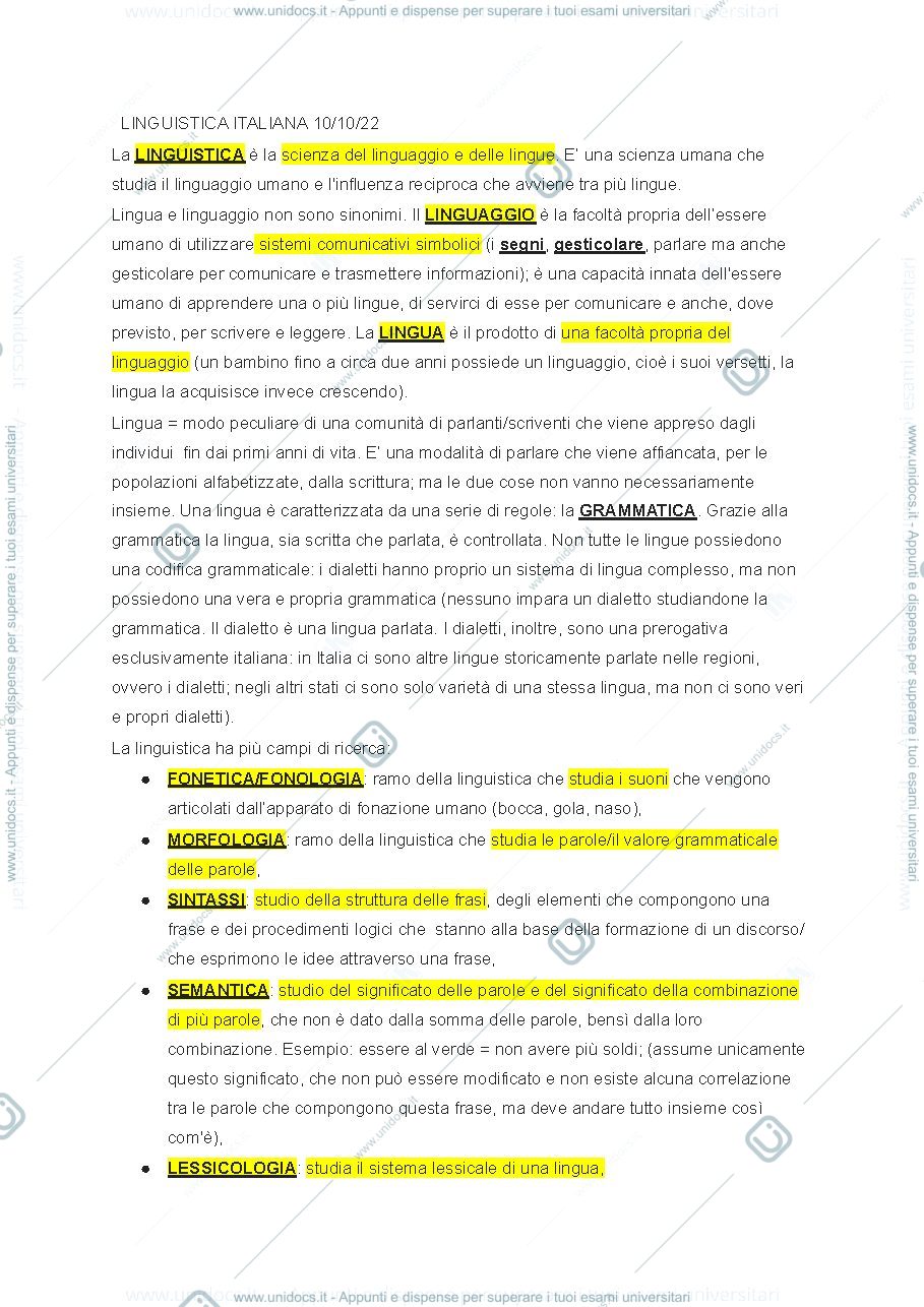 Anteprima pagina 1 — Linguistica italiana