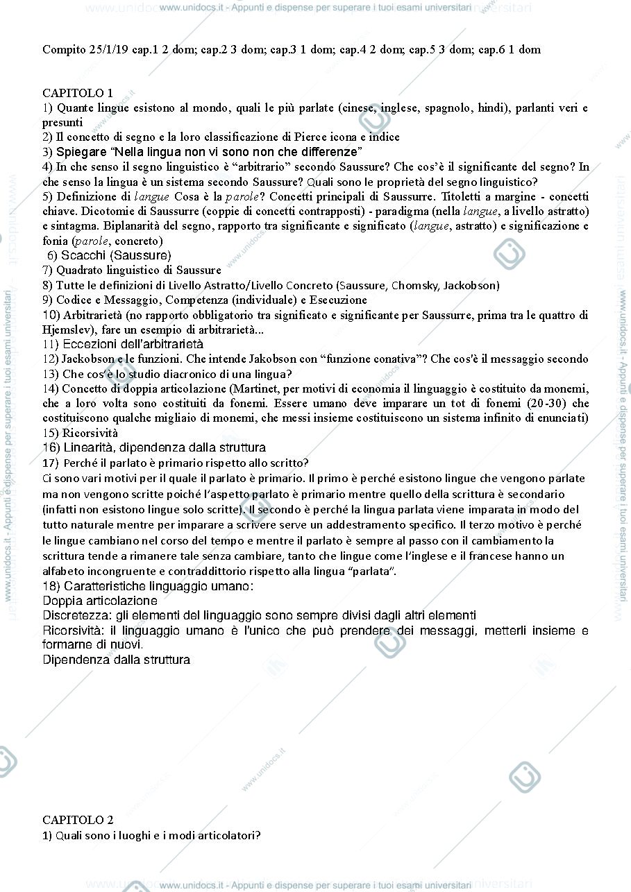 Anteprima pagina 1 — Linguistica Domande e Risposte per Capitoli (1-2-3-4-5-6)
