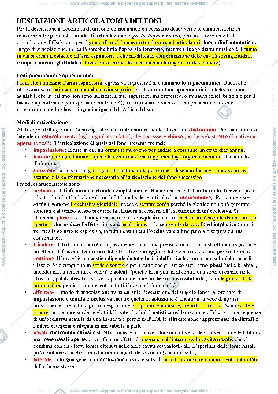 Anteprima pagina 3 — Linguistica Riassunto Capitolo 2. FONETICA ARTICOLATORIA