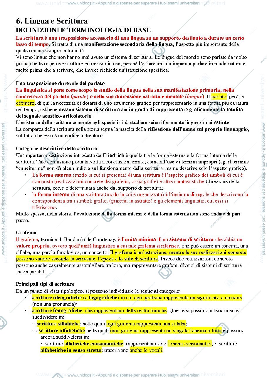 Anteprima pagina 1 — Linguistica Riassunto Capitolo 6. LINGUA E SCRITTURA