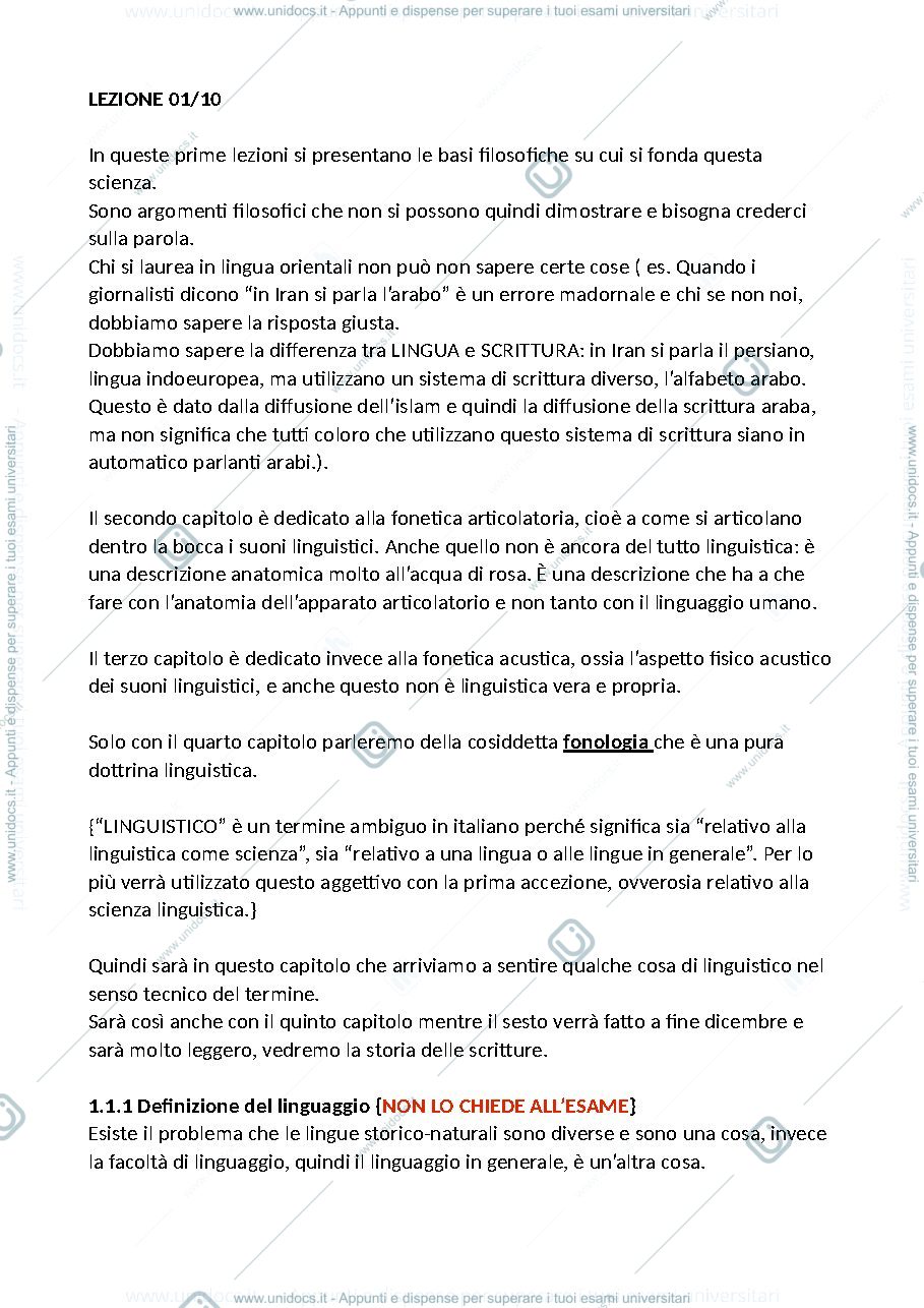 Anteprima pagina 1 — Linguistica lezione 1