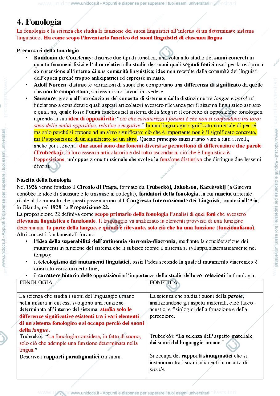 Anteprima pagina 1 — Linguistica Riassunto Capitolo 4. FONOLOGIA