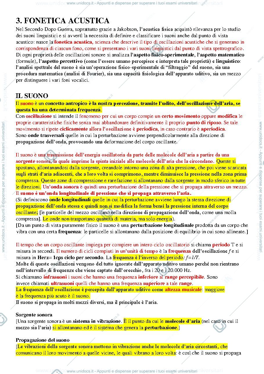 Anteprima pagina 1 — Linguistica Riassunto Capitolo 3. FONETICA ACUSTICA