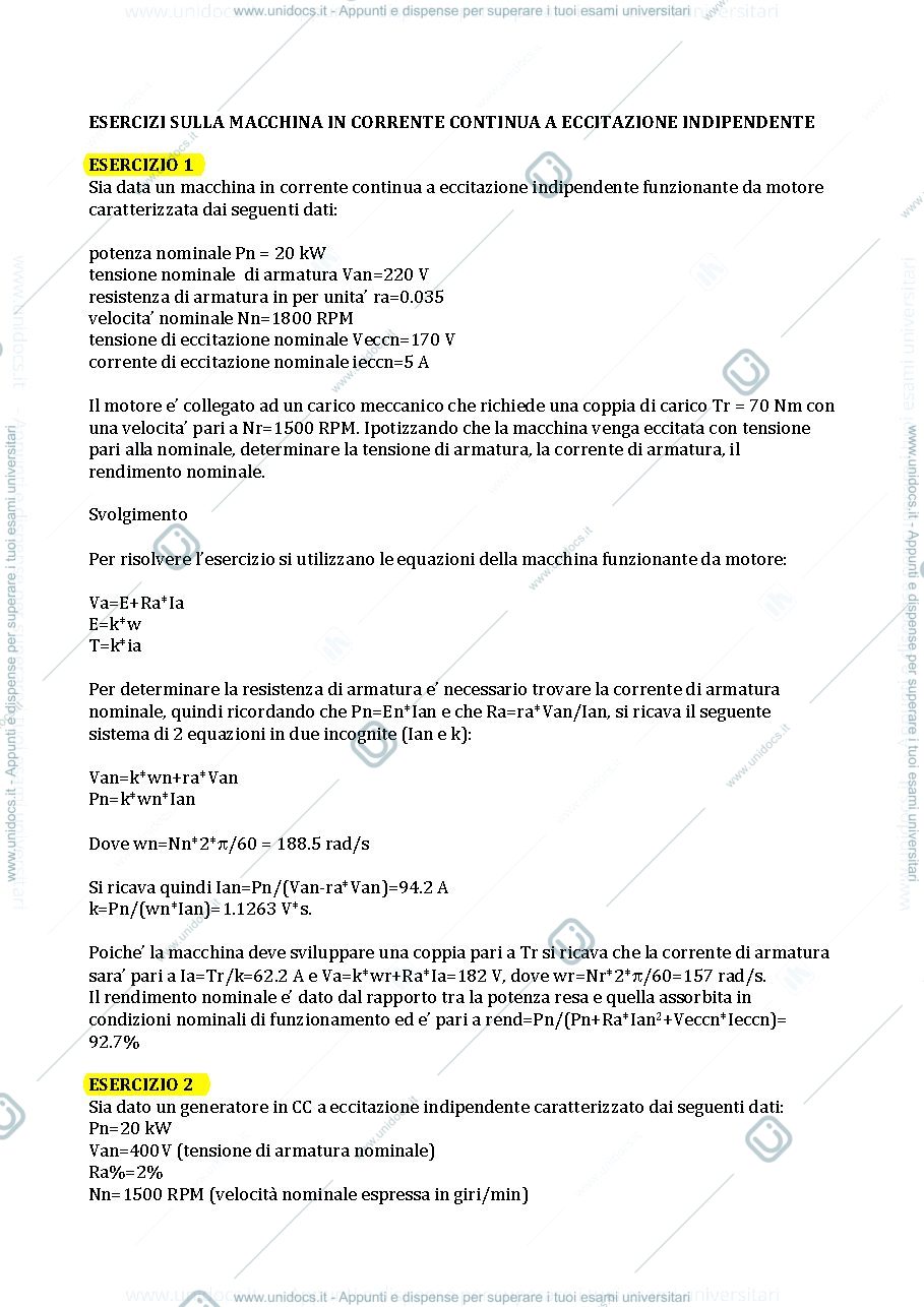 Anteprima pagina 1 — esercitazione sulla macchina cc esercizi per corso prof: Mauri