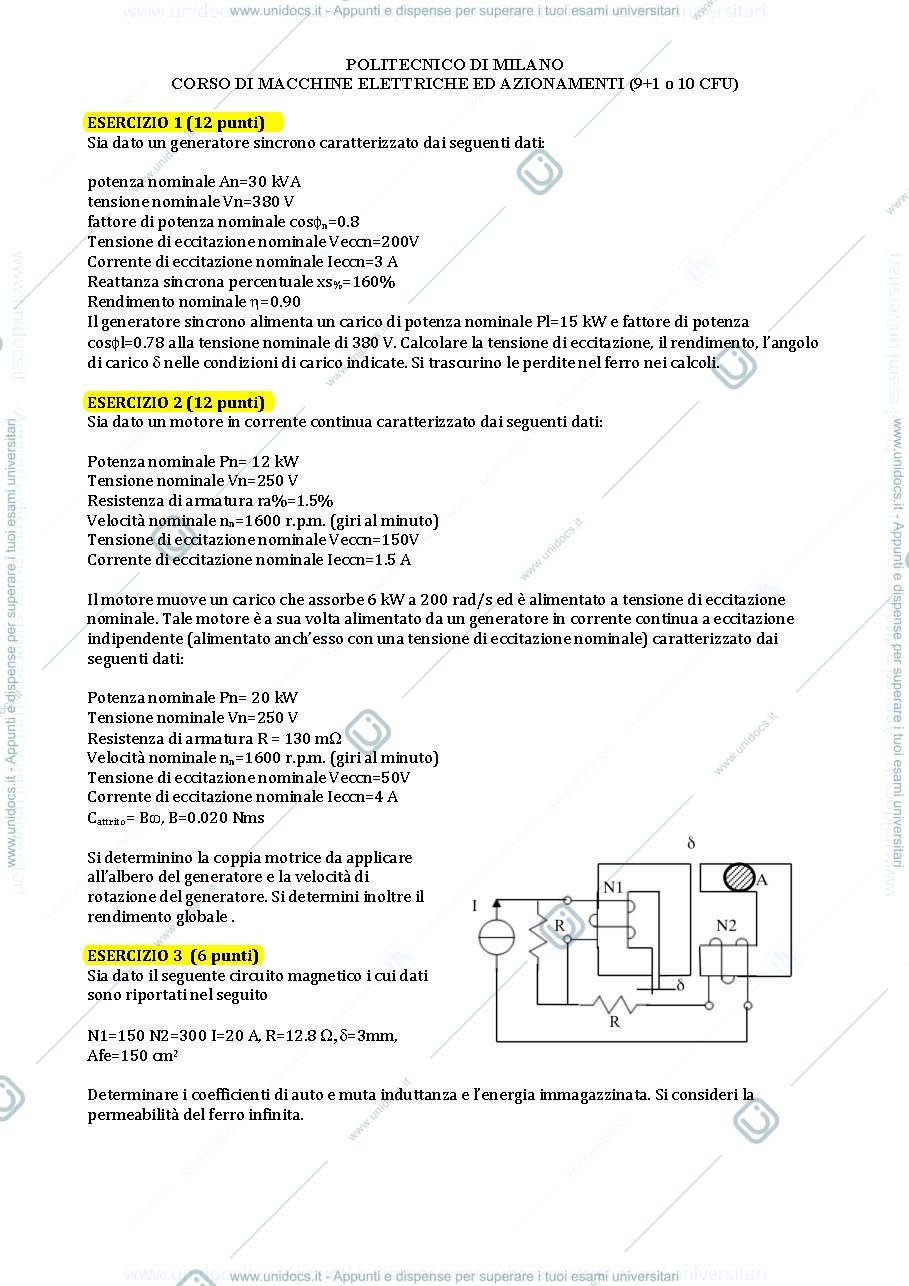 Anteprima pagina 1 — esame090712Macchine esame corso prof: Mauri