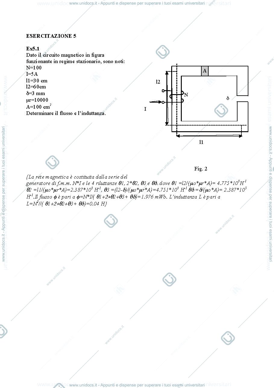 Anteprima pagina 1 — esercizi sui circuiti magnetici esercizi per corso prof: Mauri