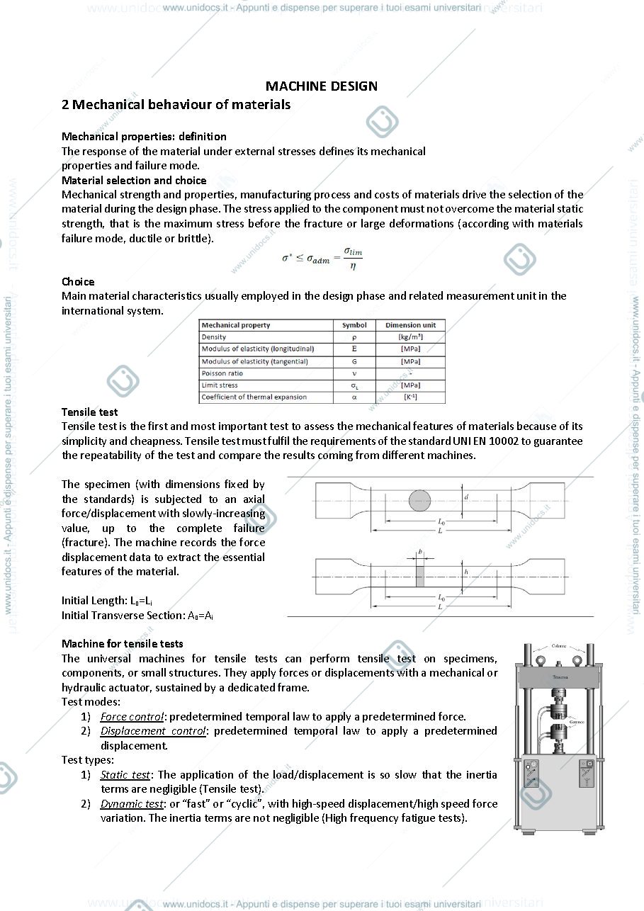 Anteprima pagina 1 — Machine design, appunti