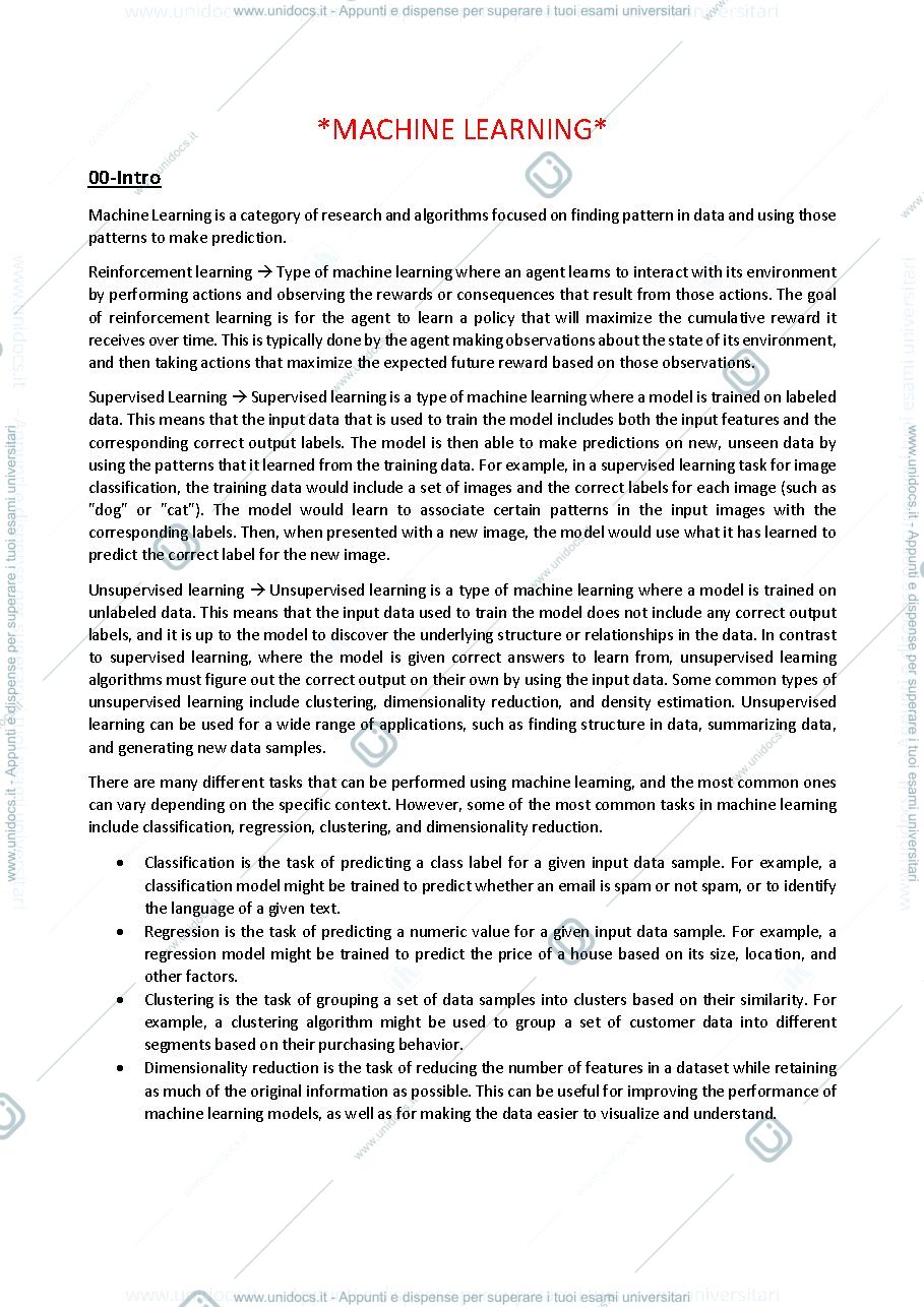 Anteprima pagina 1 — Summary ML