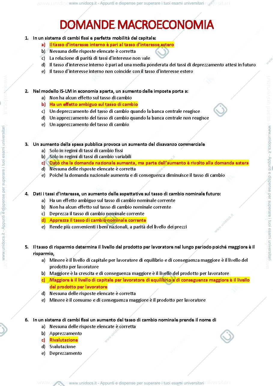 Anteprima pagina 1 — Domande secondo parziale macroeconomia