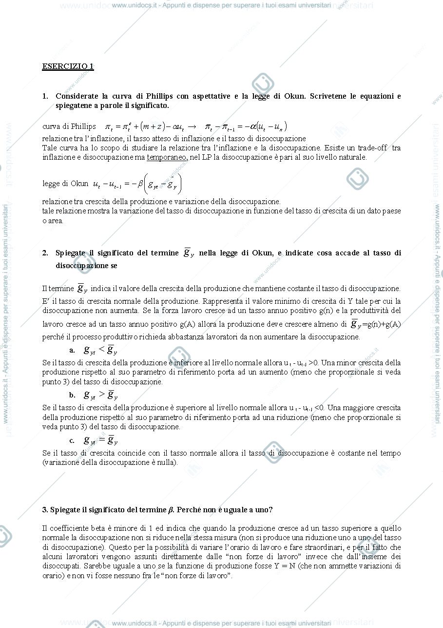 Anteprima pagina 1 — Esercitazione macroeconomia con soluzioni