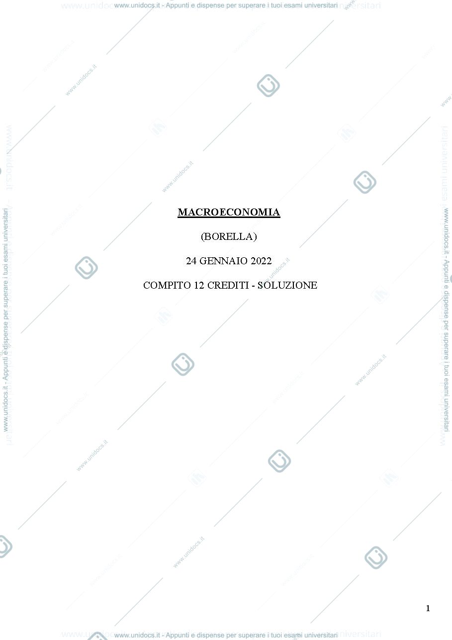 Anteprima pagina 1 — Soluzione domande aperte esame Macroeconomia 
