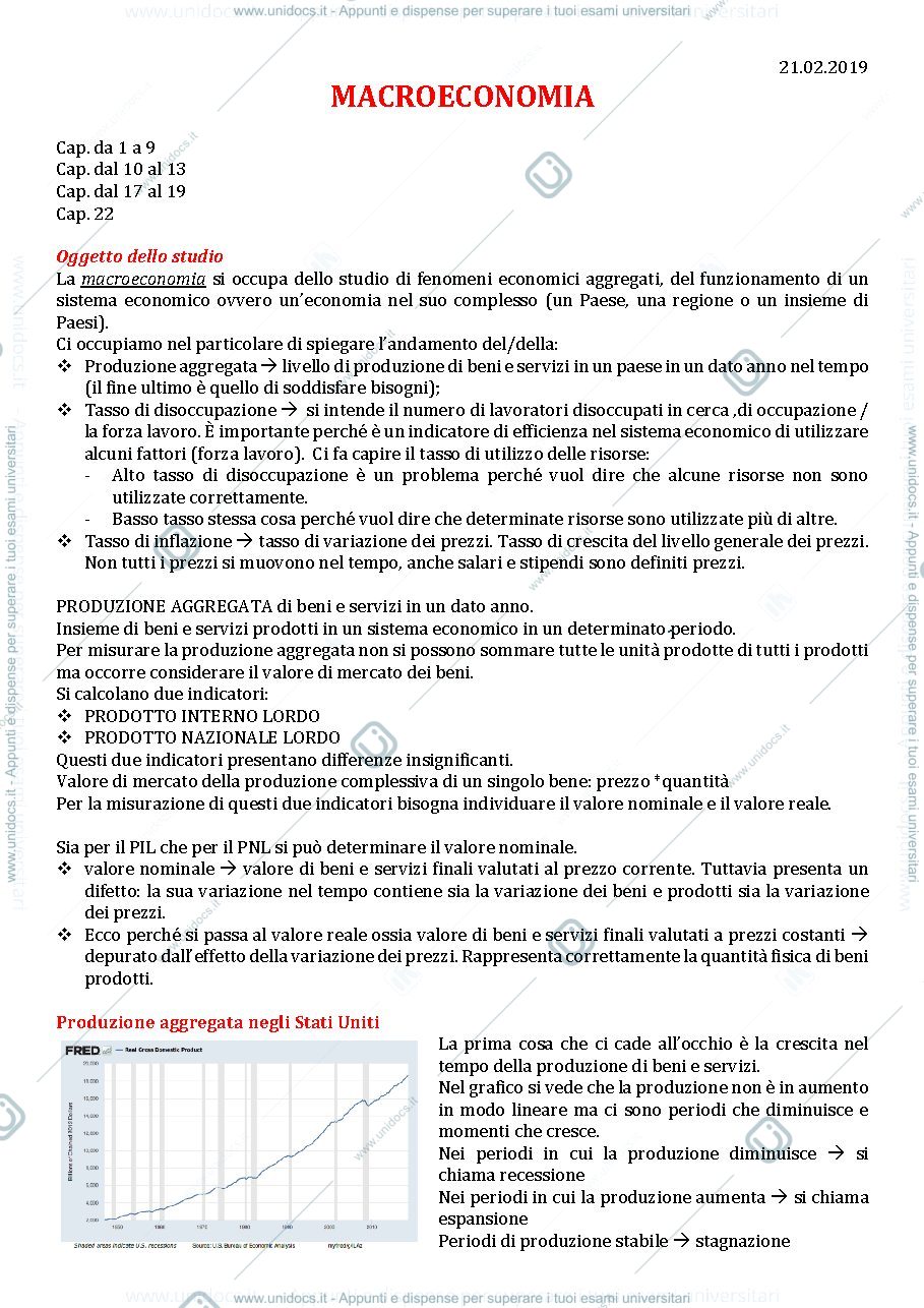 Anteprima pagina 1 — Macroeconomia 1° parte