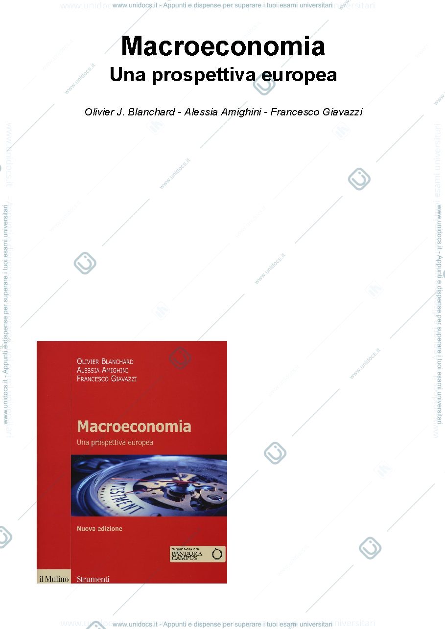 Anteprima pagina 1 — Riassunto libro macroeconomia Blanchard