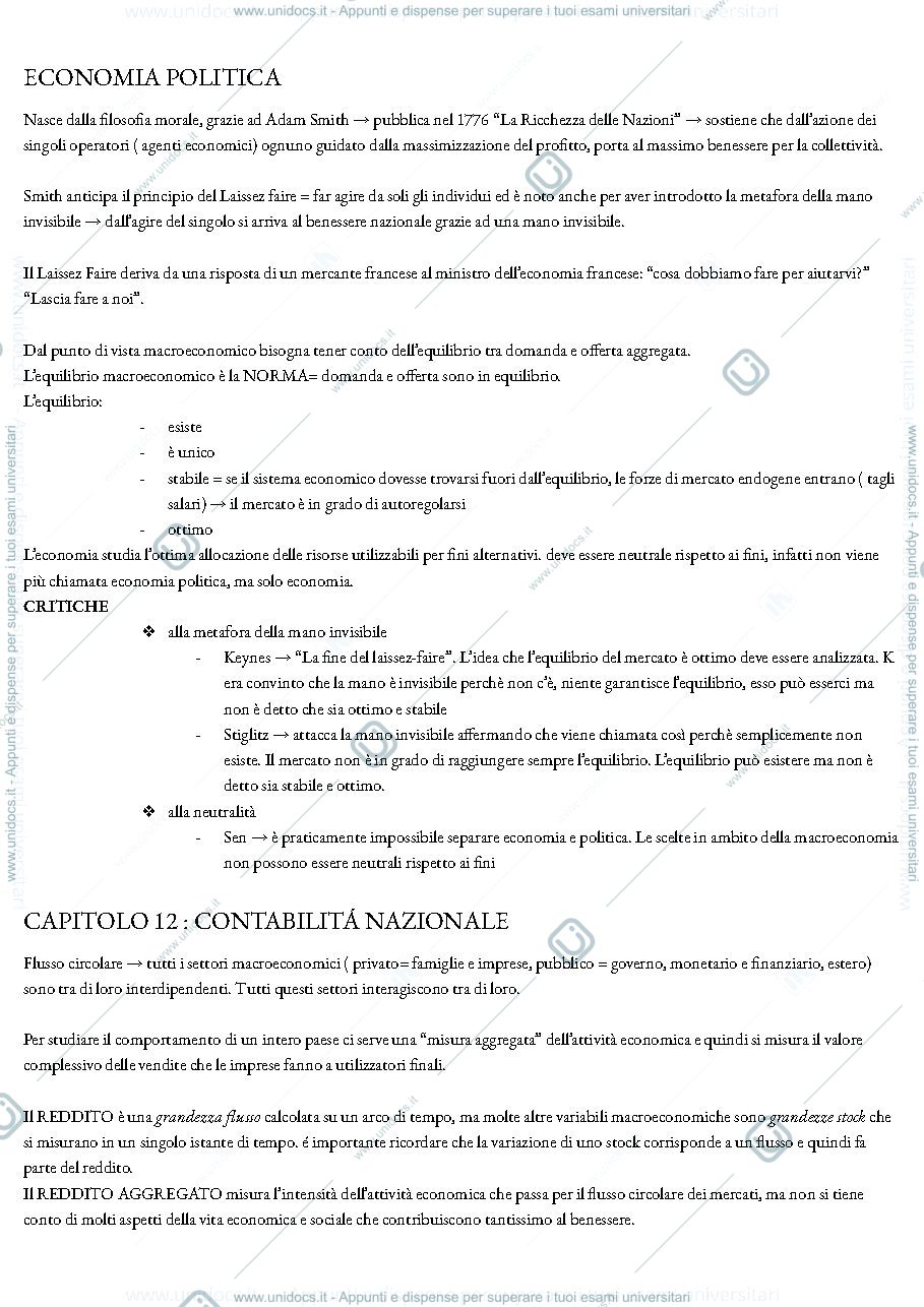 Anteprima pagina 1 — Appunti lezioni macroeconomia