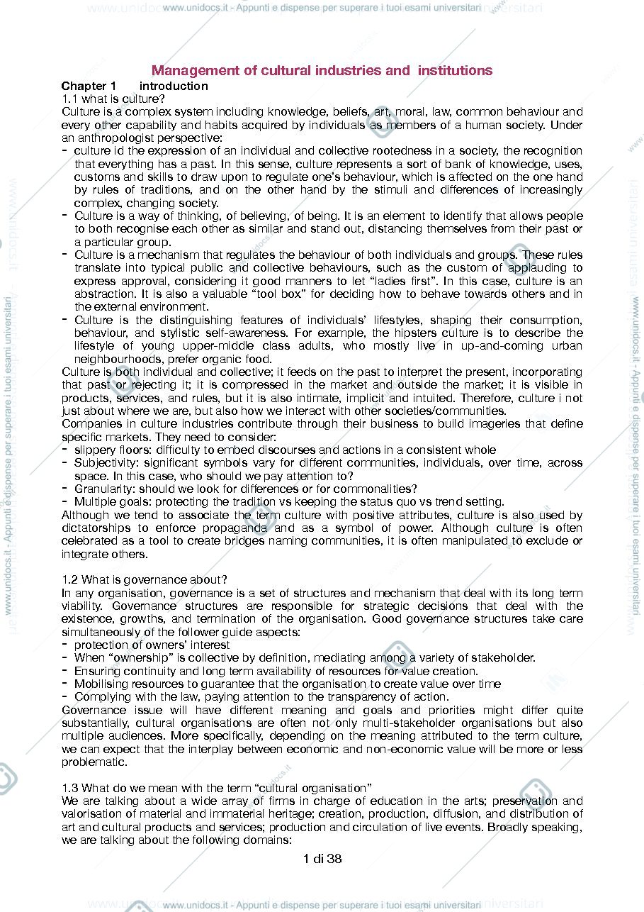 Anteprima pagina 1 — riassunto e appunti management 