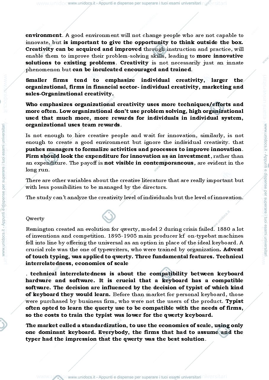 Anteprima pagina 3 — management of innovation riassunti slide sottolineati