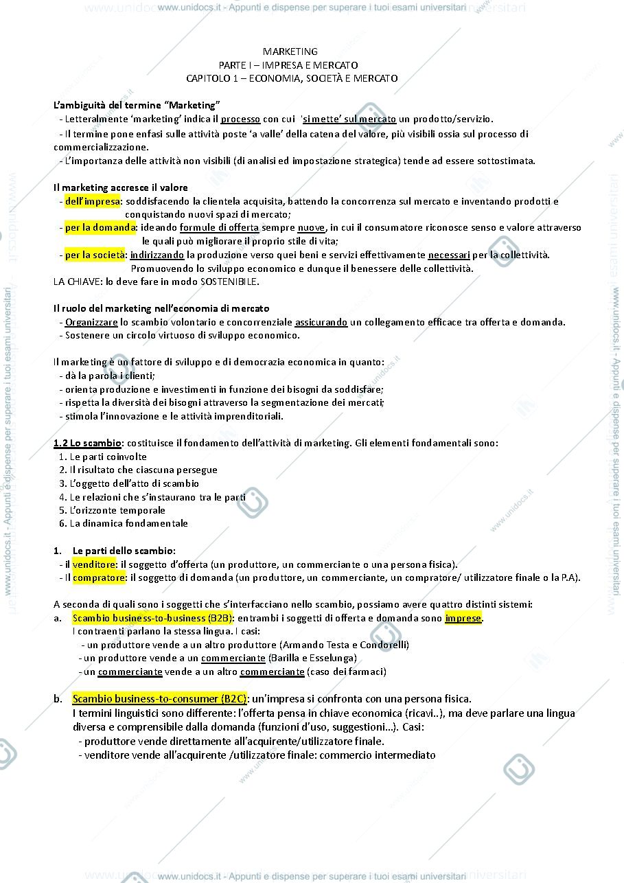 Anteprima pagina 1 — appunti di marketing parte A