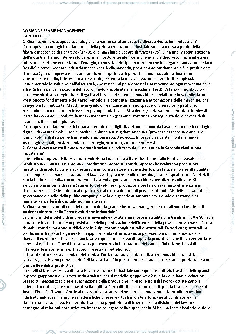 Anteprima pagina 1 — Domande e risposte esame management 