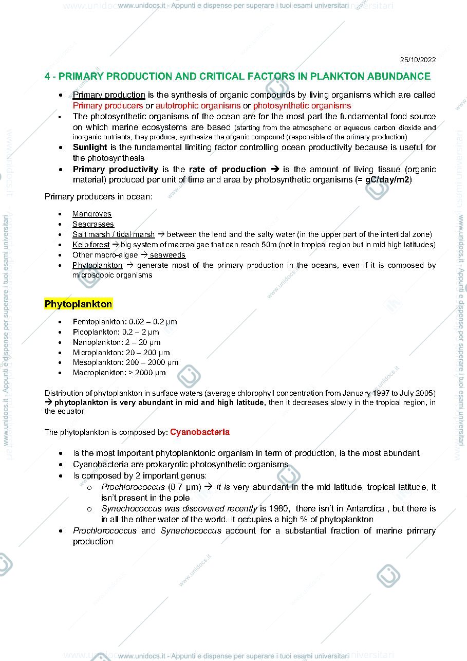 Anteprima pagina 1 — Appunti primary production 
