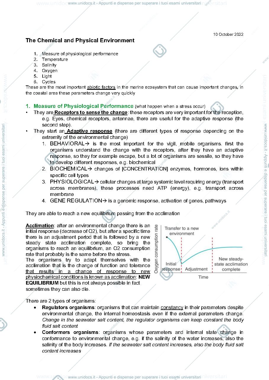 Anteprima pagina 1 — Appunti chemical and physical factors of the marine environment 