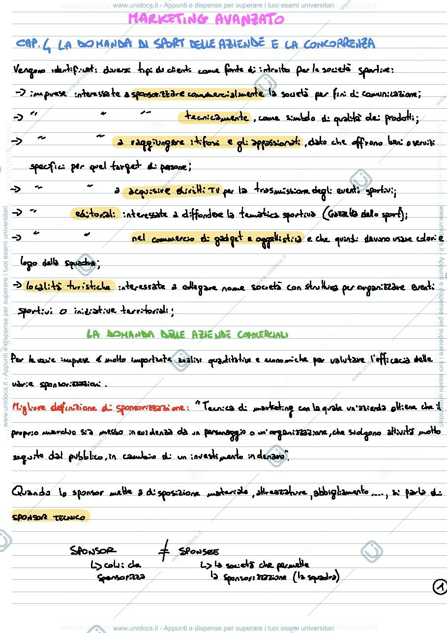 Anteprima pagina 1 — Riassunto libro di Marketing Avanzato