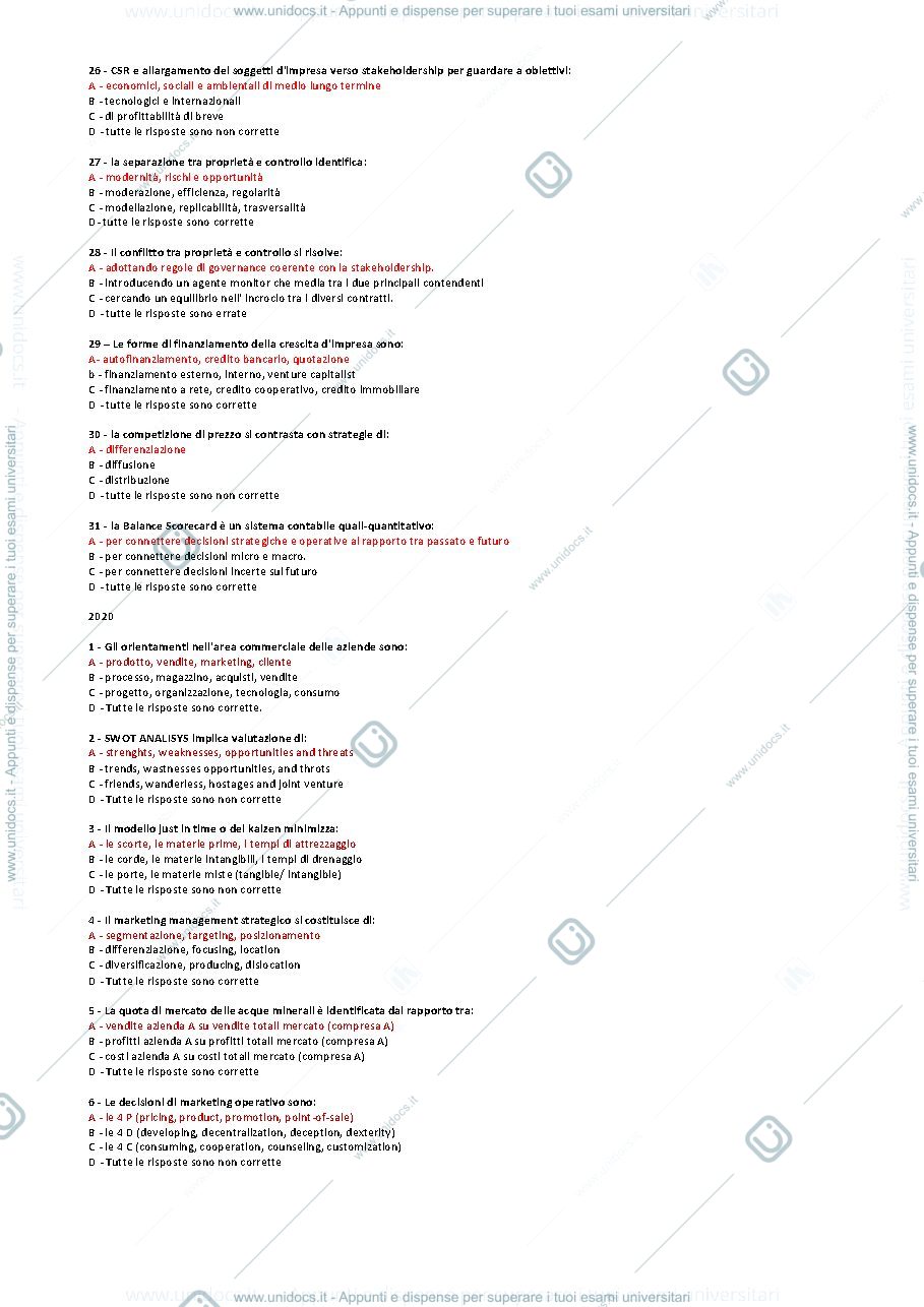 Anteprima pagina 3 — Domande marketing e strategie d'impresa + risposte