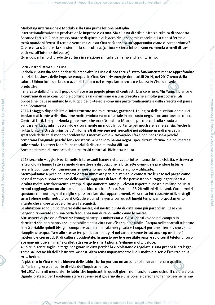 Anteprima pagina 1 — Marketing internazionale modulo sulla Cina 