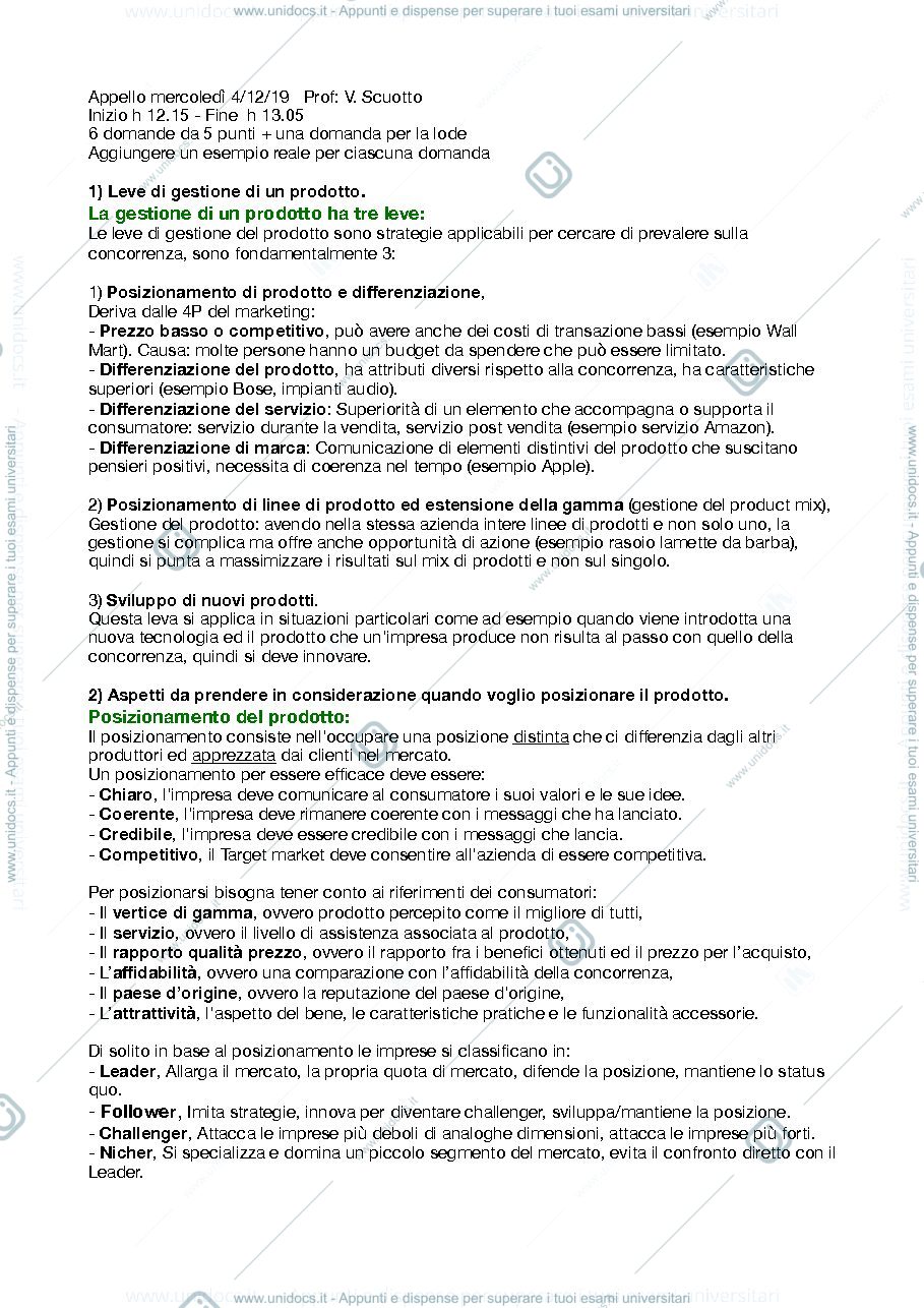 Anteprima pagina 1 — Domande primo appello marketing