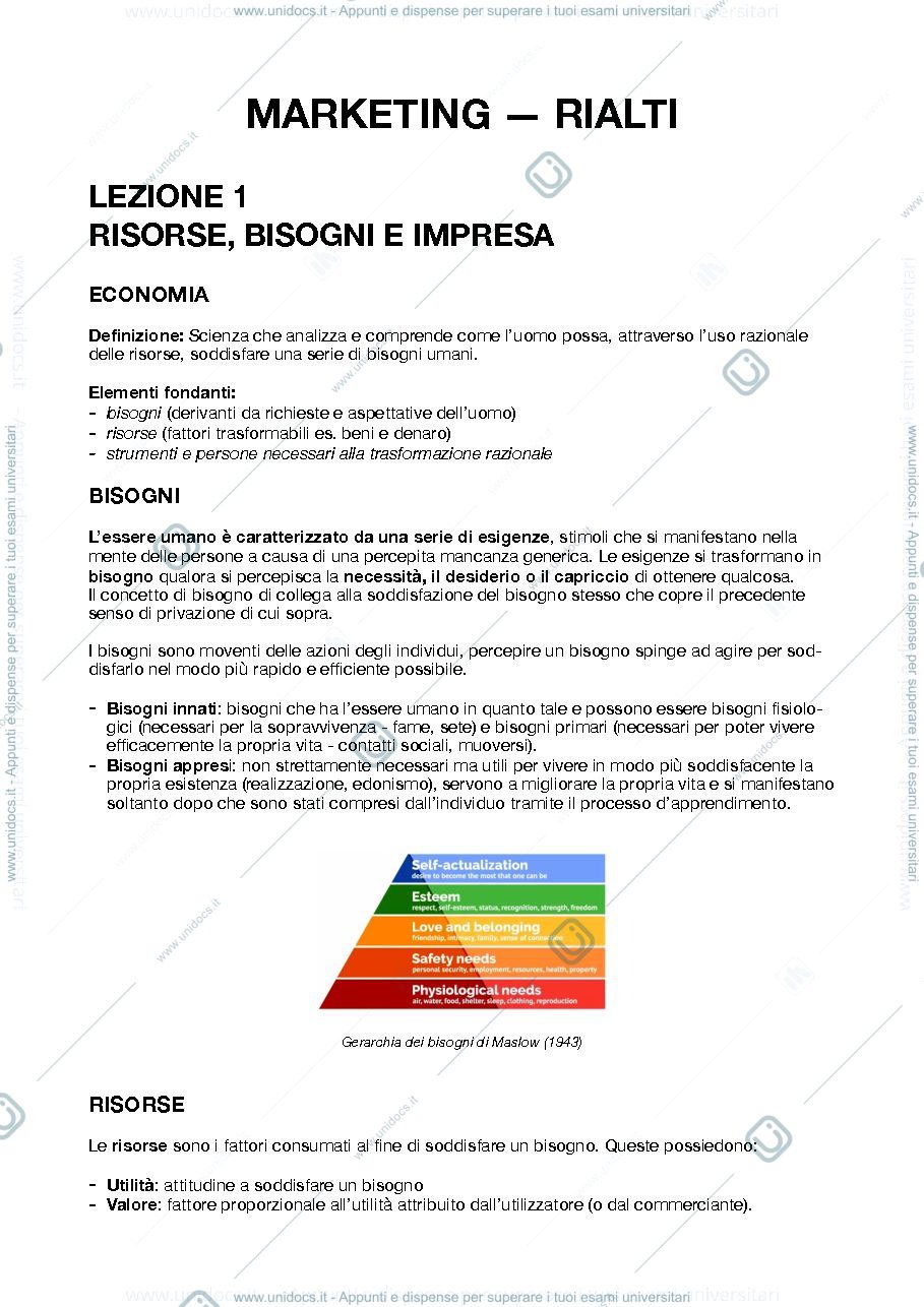 Anteprima pagina 1 — Appunti di Marketing 2020 – Prof. Riccardo Rialti