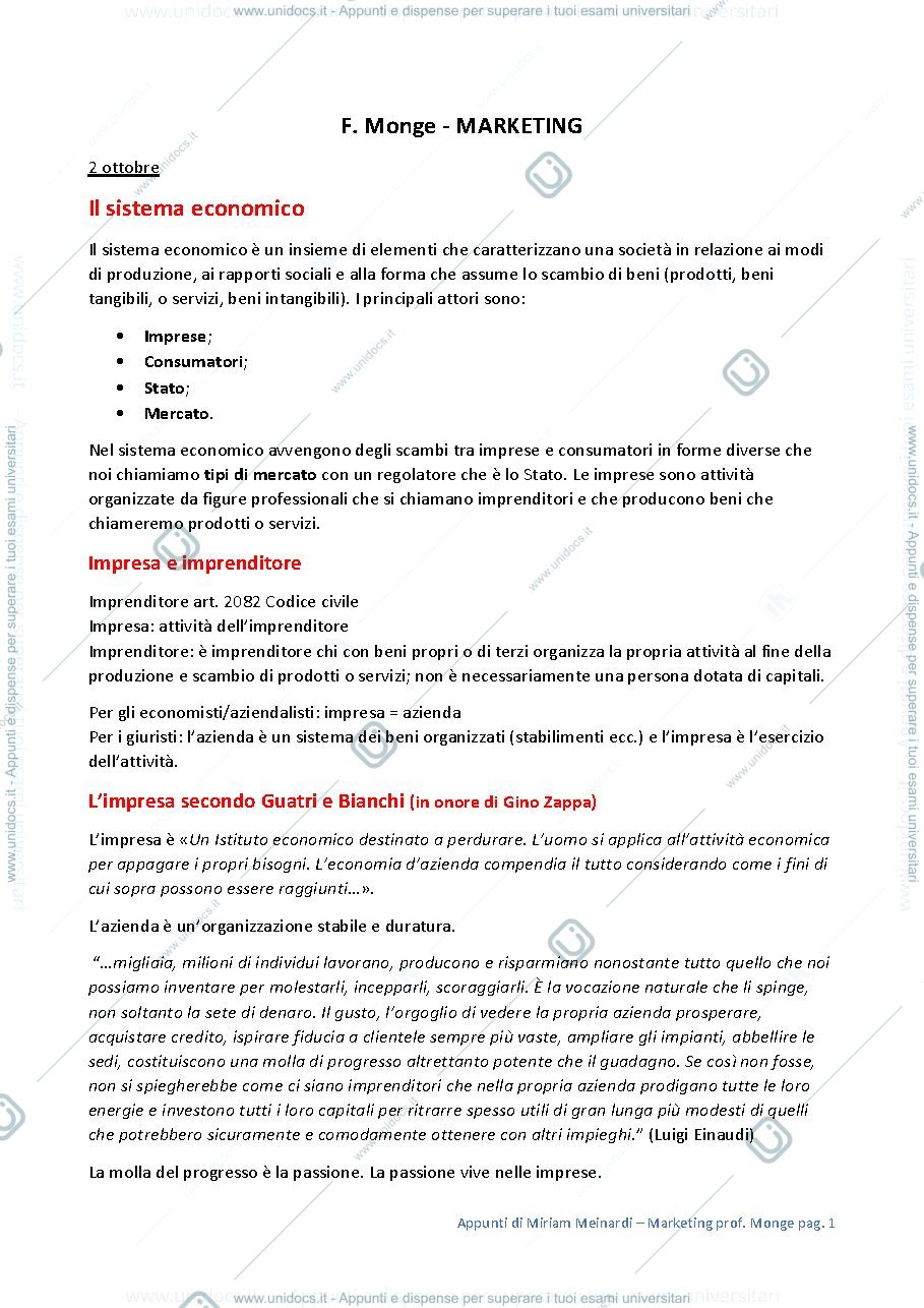 Anteprima pagina 1 — Appunti di Marketing