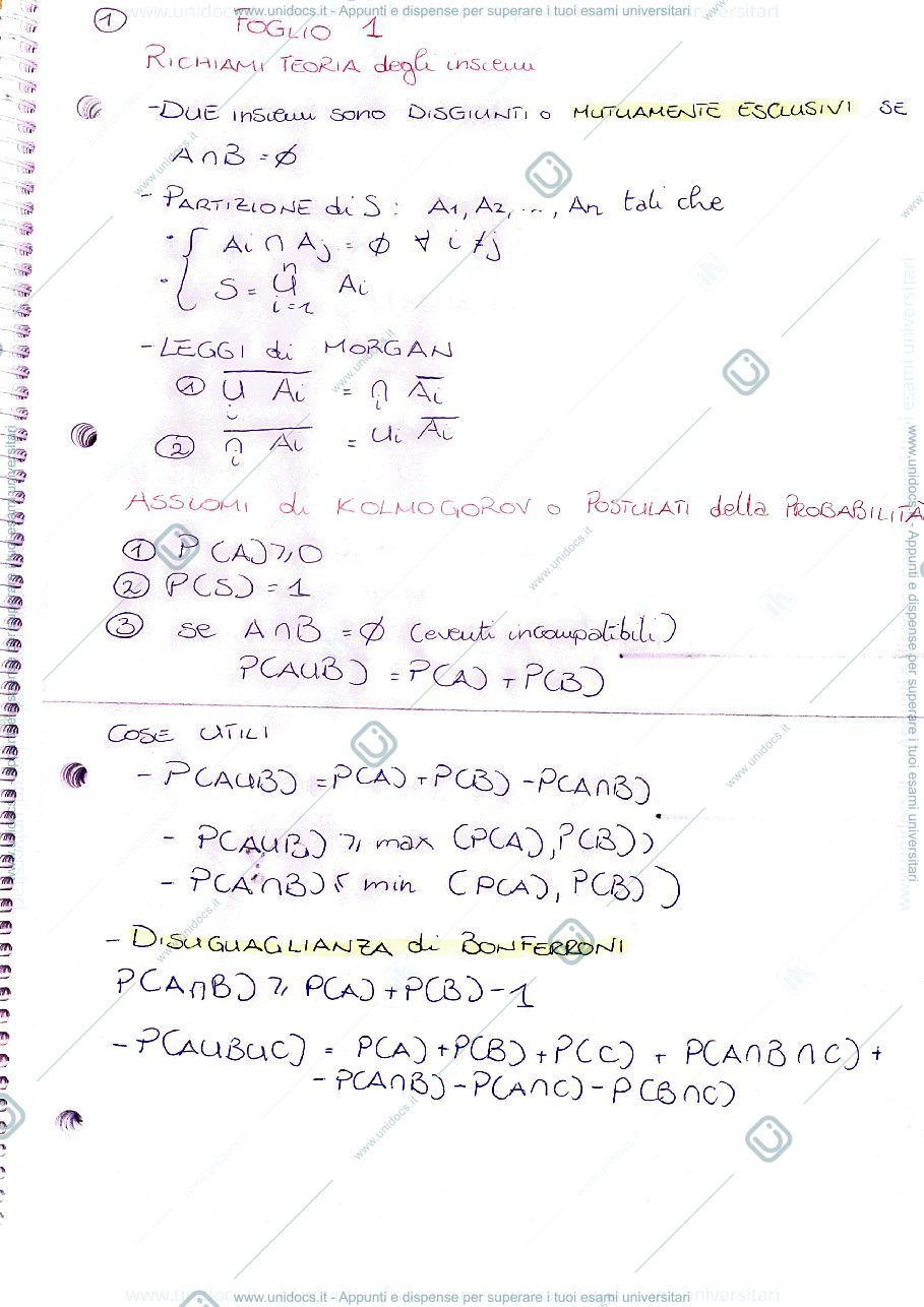 Anteprima pagina 1 — Riassunto di Matematica applicata fino a distribuzione uniforme (Parte 1) 