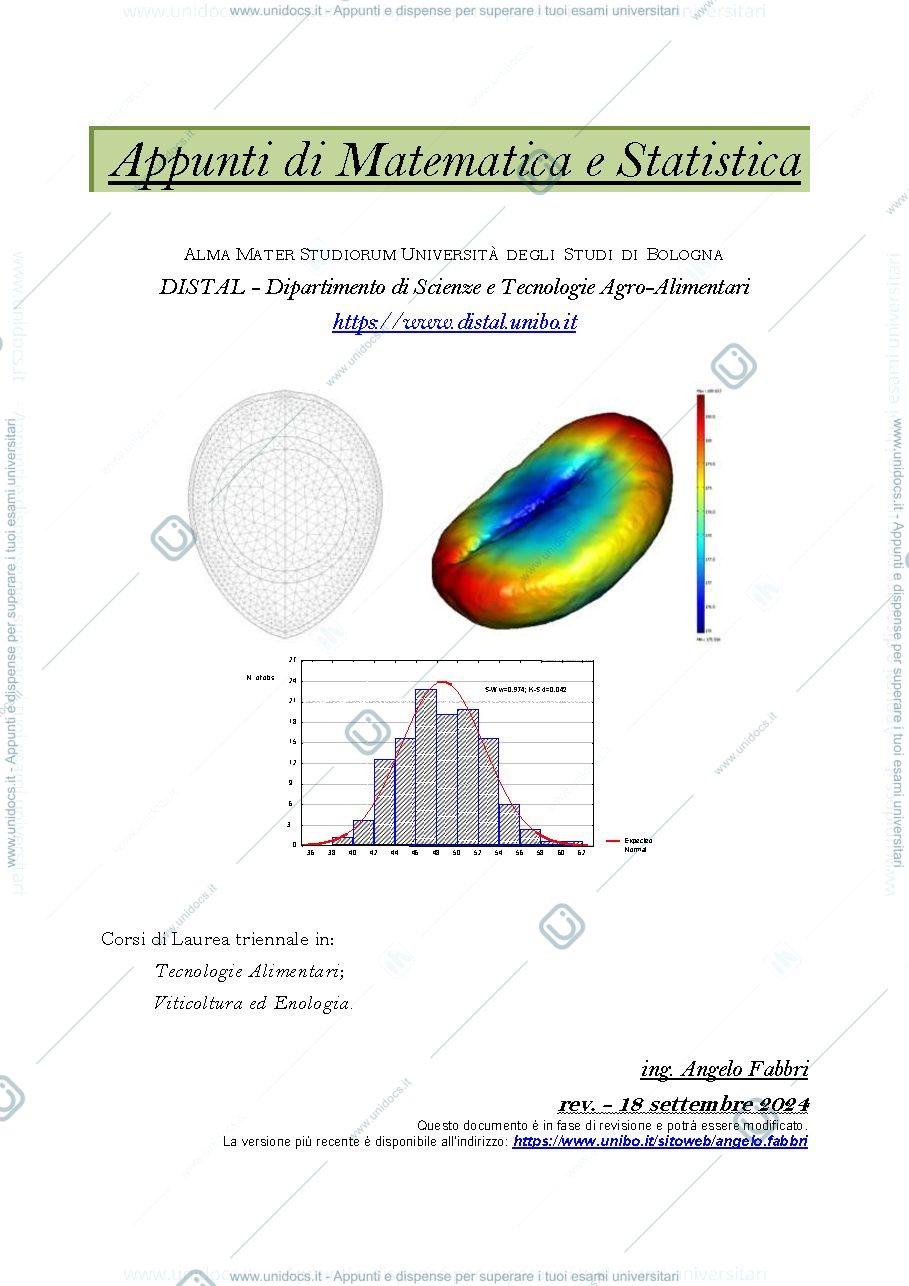 Anteprima pagina 1 — Matematica e statistica 