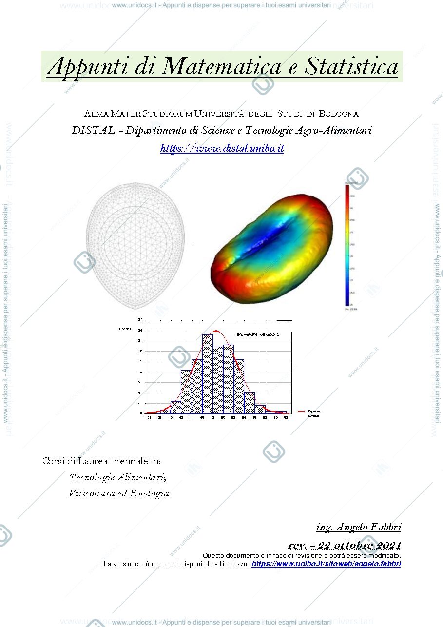 Anteprima pagina 1 — MATEMATICA E STATISTICA ( Prof Fabbri -1 anno ) 