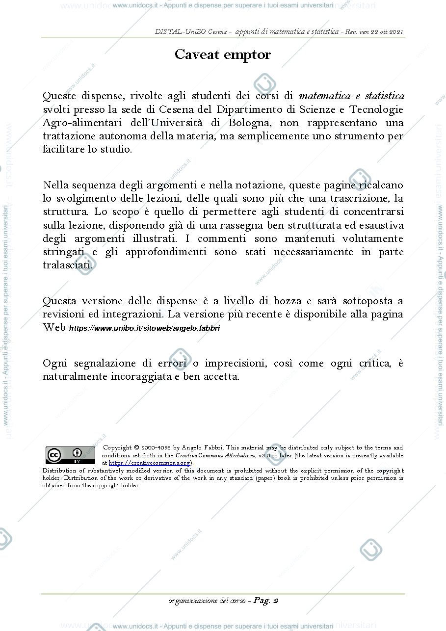 Anteprima pagina 2 — MATEMATICA E STATISTICA ( Prof Fabbri -1 anno ) 