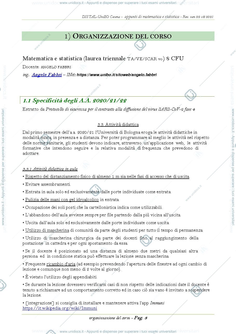 Anteprima pagina 3 — MATEMATICA E STATISTICA ( Prof Fabbri -1 anno ) 