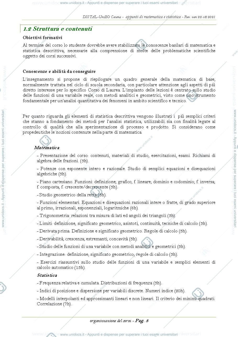 Anteprima pagina 5 — MATEMATICA E STATISTICA ( Prof Fabbri -1 anno ) 