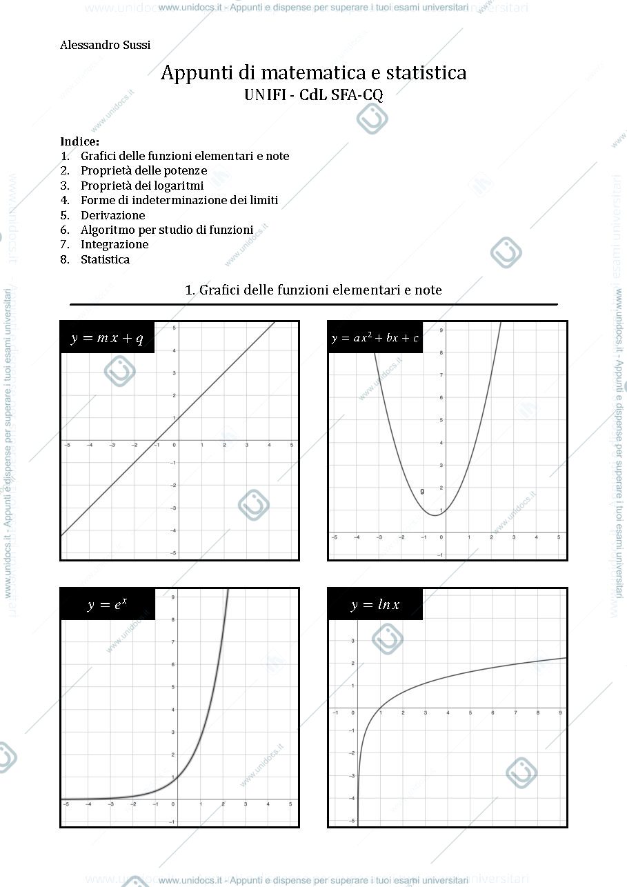 Anteprima pagina 1 — Formulario matematica e statistica