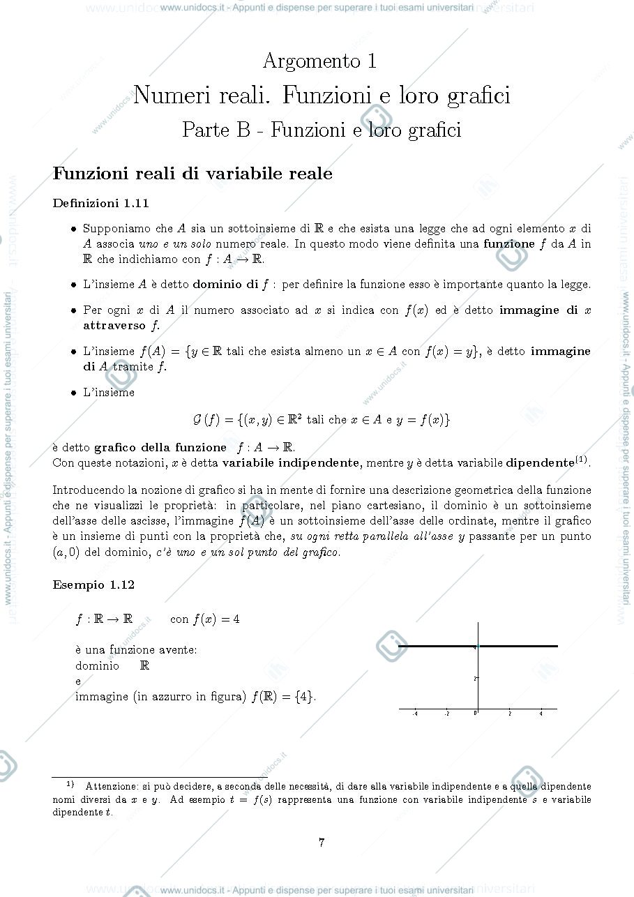 Anteprima pagina 1 — Numeri reali. Funzioni e loro grafici