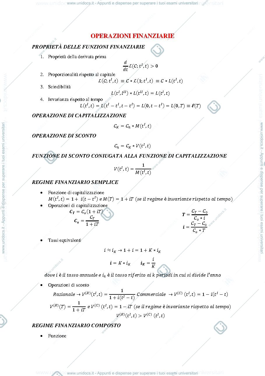 Anteprima pagina 1 — Formulario di matematica finanziaria