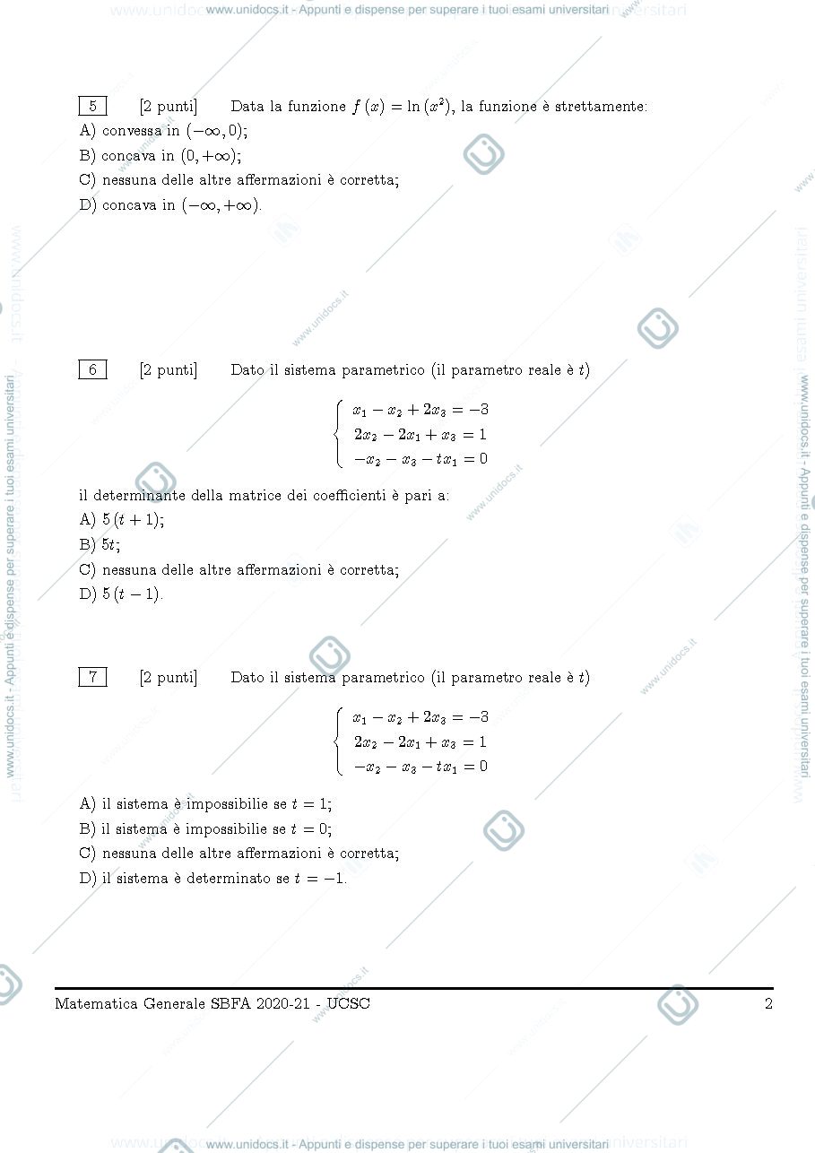 Anteprima pagina 2 — simulazione prova d'esame completa Matematica Generale